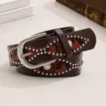 Brown Y2K studded leather belt with snakeskin pattern and vintage silver buckle - Coffee