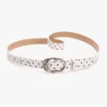 Ceinture fine blanche à pois noirs pour femme avec boucle argentée double anneau - Blanc