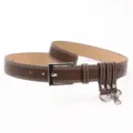 Women's brown belt with contrast white stitching and decorative silver rings for jeans - Coffee