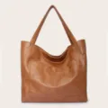 Bolso tote grande vintage de cuero encerado marrón con práctico bolsillo frontal - Bolso Tote (PG-86) / Marrón