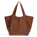Bolso tote vintage de cuero encerado marrón de gran capacidad para mujer. - Bolso Tote(P6108) / Marrón Rojo
