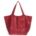 Bolso tote grande vintage de cuero suave rojo encerado para mujer colgado al hombro - Bolso Tote(P6108) / Rosa rojo