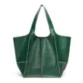 Bolso tote vintage de cuero encerado verde, gran capacidad y costuras blancas - Bolso Tote(P6108) / Verde