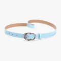 Ceinture fine en similicuir bleu clair pour femme à pois blancs avec boucle argentée - Bleu