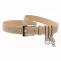 Beige modieuze damesriem met witte contraststiksels en clips met meerdere ringen - Khaki