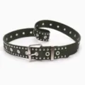 Dark green punk style nylon webbing belt with double row silver studs for jeans - Army Green