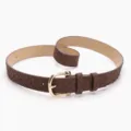 Elegant brown women's fashion belt featuring a braided texture and gold horseshoe buckle - Coffee