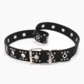 Punk style black nylon-like belt decorated with silver studs and eyelets for jeans - Black