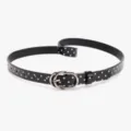 Ceinture fine noire à pois blancs pour femme avec boucle argentée à double anneau - Noir