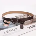 Elegant brown women's fashion belt with decorative heart-shaped silver chain buckle - Coffee