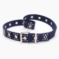 Trendsetting punk style navy blue nylon belt featuring silver rivets and metal grommets - Navy Blue