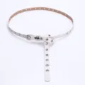 Stylish white American retro punk style women belt with full grommet eyelets for jeans decoration - White