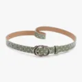 Ceinture fine en similicuir vert à pois blancs avec boucle ovale argentée pour femme - Vert