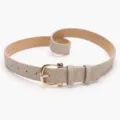 Elegant beige woven texture belt with gold horseshoe buckle for women's stylish jeans - Sand