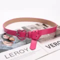 Pink fashion belt for women featuring a stylish heart-shaped chain link buckle. - Rose Red
