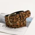 Stylish retro leopard print belt for women featuring a vintage antique bronze buckle - Leopard Camel