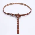 Vintage brown punk style thin belt with silver grommets for women's denim jeans - Camel