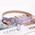 Lavender faux leather belt featuring a chic gold-toned heart chain buckle for women - Purple