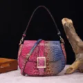 Bolso de mano estilo vintage para mujer con diseño de cocodrilo en relieve de colores - Rosa Deslumbrante + Azul (PG870)