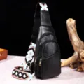 Bolso de pecho retro de cuero negro estilo bohemio con correa ancha estampada - Bolso de Pecho Retro (PG812) / Negro