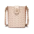 Vista detallada del bolso bandolera vintage para móvil con relieve de cocodrilo - Beige Concha