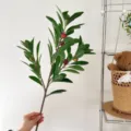 Realistic artificial bayberry branch with red berries and green leaves for home decor - Red