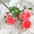 Vibrant 4-head artificial pink peony flower branch for elegant home dining table decoration - Pink Center