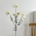 Elegant white artificial cosmos flower branch for home table decor and wedding arrangements - White