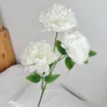 Elegant 3-head white peony artificial silk flower for premium home and wedding decor - White