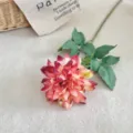 Vintage artificial dahlia flower with burnt edges for home and hotel table decoration - Single Branch Dahlia / Burnt Red