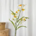 Elegant white and orange artificial Small Emerald Orchid flower branch for home decor - White