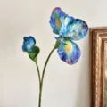 Vibrant oil painting style artificial iris flower with 2 heads for home floral decor - 2-Head Iris / Blue