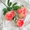 Realistic artificial 4-head pink peony bouquet for elegant home and hotel table decor - Orange