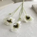 Elegante flor de amapola artificial blanca con tallo verde flocado realista para hogar - Blanco