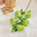 Ramo di ortensia verde artificiale con cinque teste di fiori per la decorazione d'interni - Verde scuro
