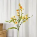 Lifelike artificial yellow and orange Cymbidium Orchid branch for elegant home decor - Yellow