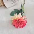 Realistic artificial dahlia flower stem with retro pink fire-grilled edges for home decor - Single Branch Dahlia / Red Green Edge