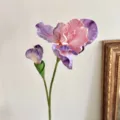 Artificial iris flower with two heads in oil painting style pink and purple tones - 2-Head Iris / Pink Purple
