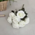 Elegant 7-head white Corolla artificial rose bouquet for home and wedding floral decor - Oil Painting Rose Bouquet / White