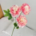 Three-headed pink and white gradient artificial peony silk flowers for elegant home decor. - Gradient Pink
