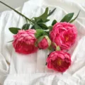 4-head artificial pink peony flower branch for home and hotel table decor - Rose Red