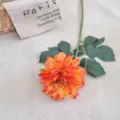 Vintage burnt edge artificial dahlia flower in orange for home table decoration - Single Branch Dahlia / Orange