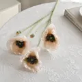 Flores de amapola artificiales beige con cinco cabezas y tallos verdes flocados - Champán