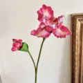 Vibrant pink artificial 2-head iris flower with oil painting texture for home decor - 2-Head Iris / Orange Red