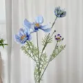 Fiore di cosmo artificiale azzurro con 4 teste per decorazioni eleganti - Azzurro