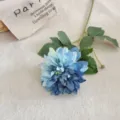 Elegant vintage blue artificial dahlia flower with realistic burnt edges for home decor - Single Branch Dahlia / Blue