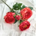 Gambo di peonia artificiale realistica a 4 teste in rosso e rosa per la casa - arancio-rosso