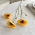 Amapolas artificiales amarillas de 5 cabezas con tallos verdes flocados para decoración - Amarillo