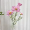 Realistic 4-head pink artificial cosmos flower spray for home and wedding decor - Light Pink
