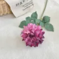 Single stem retro burnt-edge artificial dahlia flower with gradient purple petals - Single Branch Dahlia / Fuschia